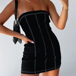 Strapless Denim White Fox Mini Dress